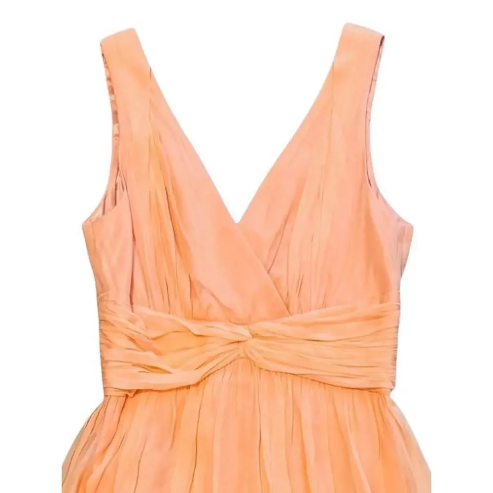 Donna Morgan Coral Orange Silk V-Neck A-Line Sleeveless Dress Women’s Size 4 - Picture 2 of 8